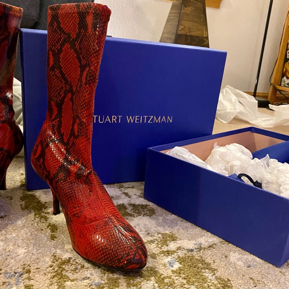 Stuart Weitzman | Verona 80mm Boots in Red Python, size 9US (39.5IT)